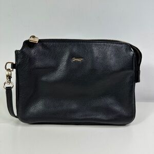 Paul Costello Black Leather Adjustable Strap Crossbody Zip Bag